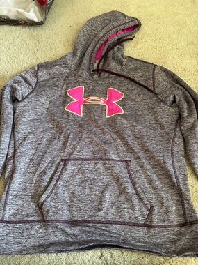 Under Armour Heather Gray Hoodie with Hot Pink Logo